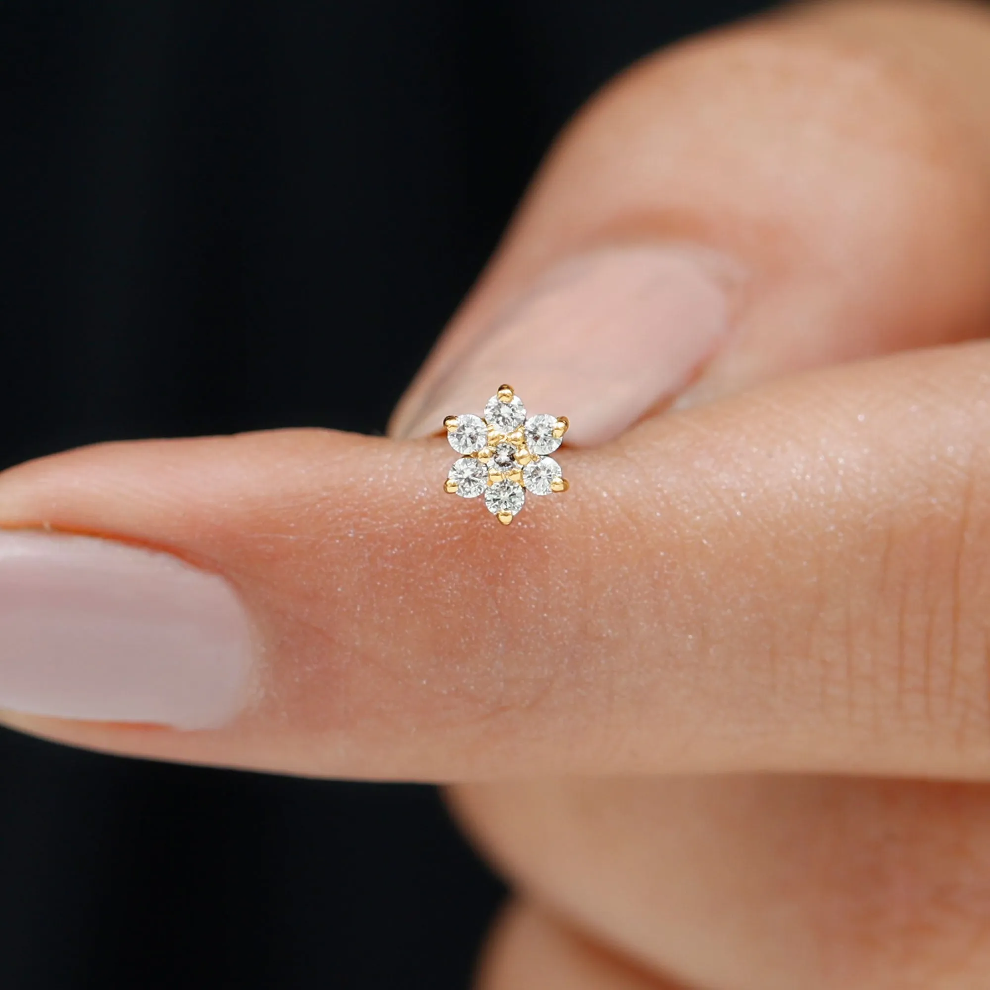 Tiny Moissanite Gold Flower Earring for Conch Piercing