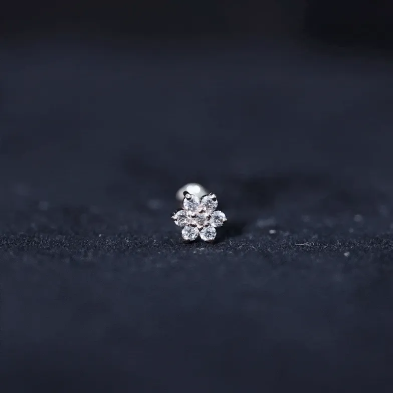 Tiny Moissanite Gold Flower Earring for Conch Piercing