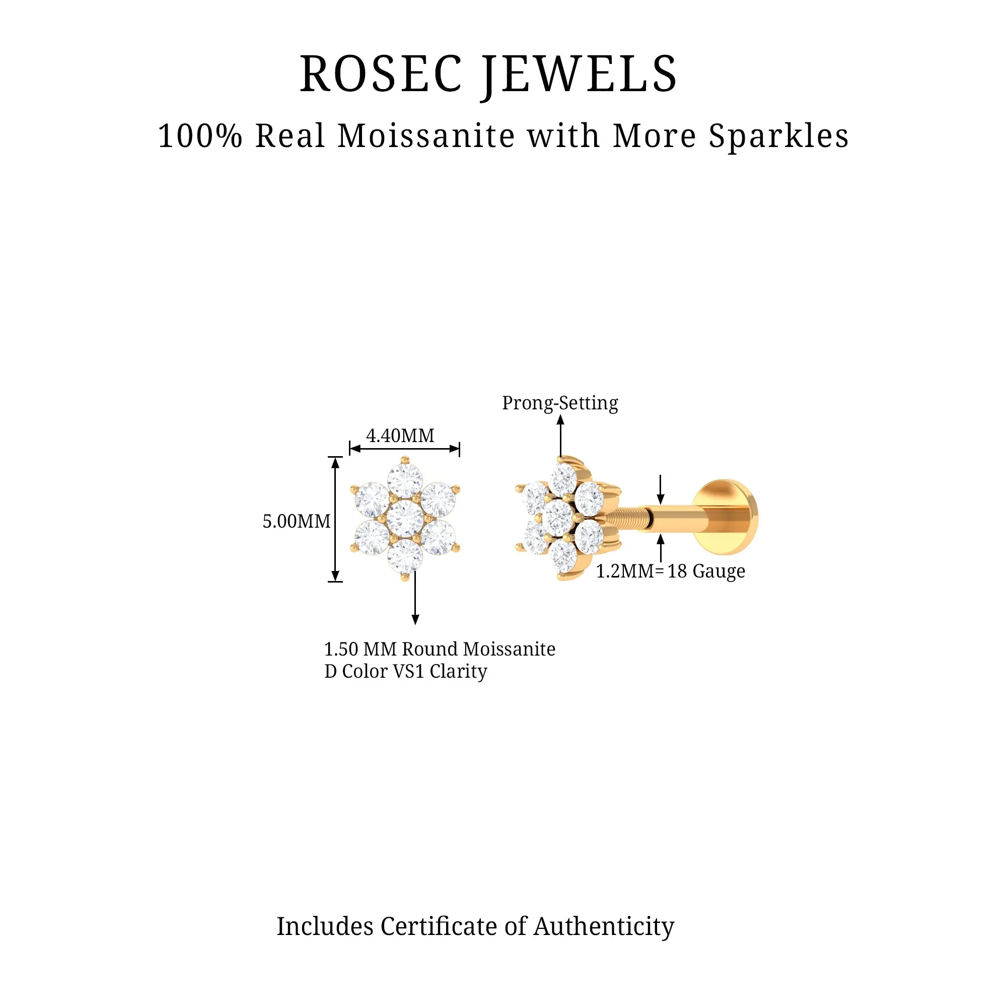 Tiny Moissanite Gold Flower Earring for Conch Piercing