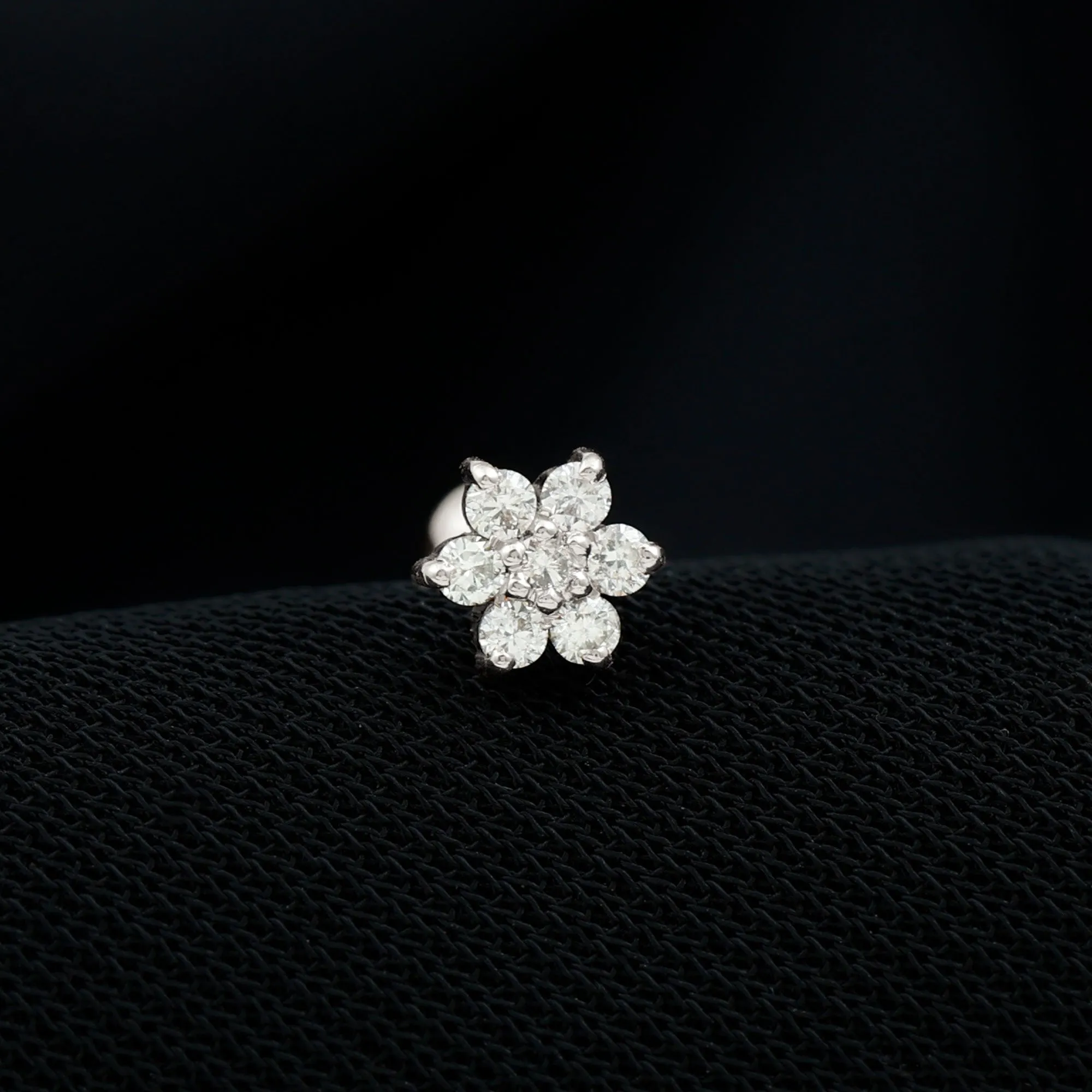 Tiny Moissanite Gold Flower Earring for Conch Piercing