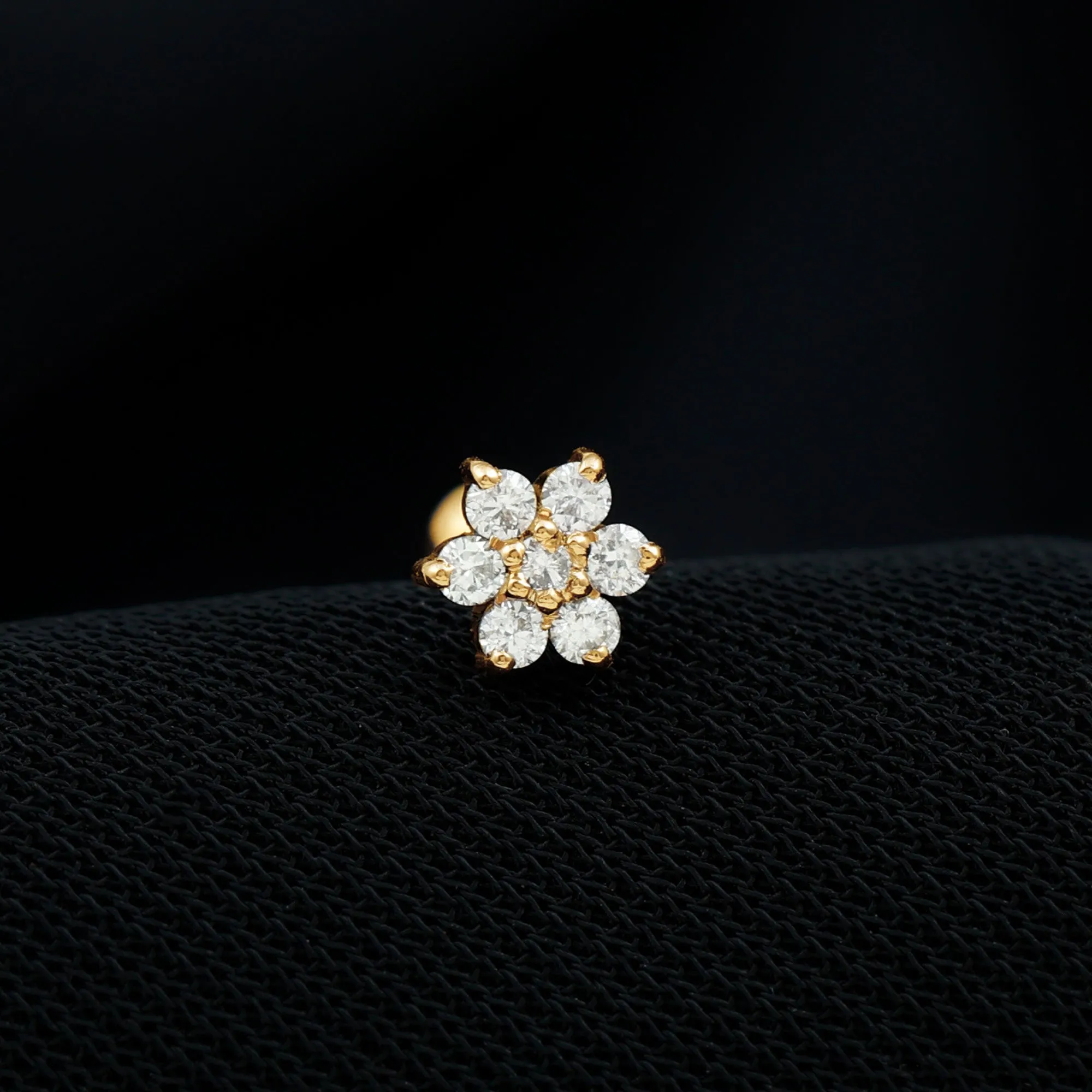 Tiny Moissanite Gold Flower Earring for Conch Piercing