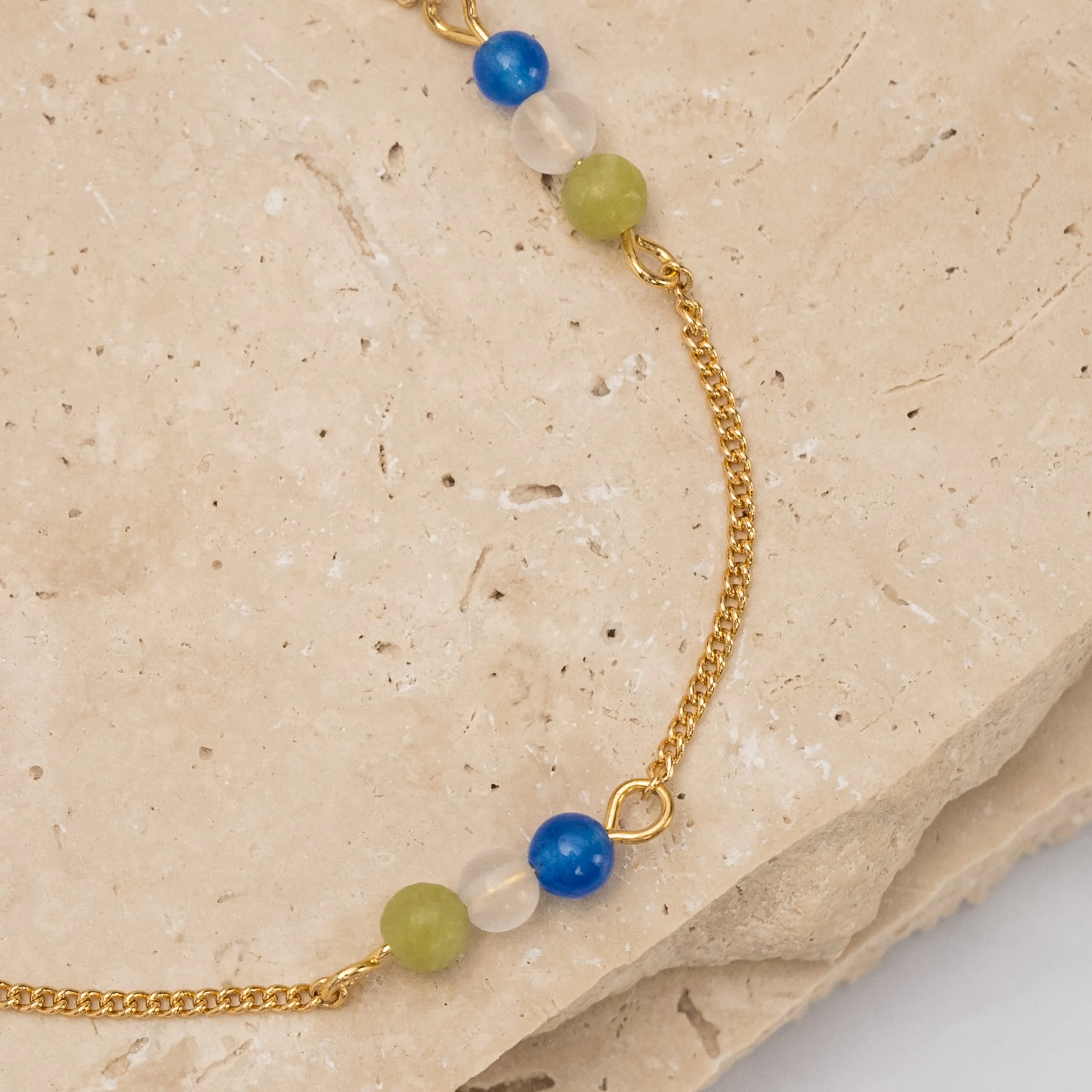 Tricolore' 14k gold plated three stone bracelet