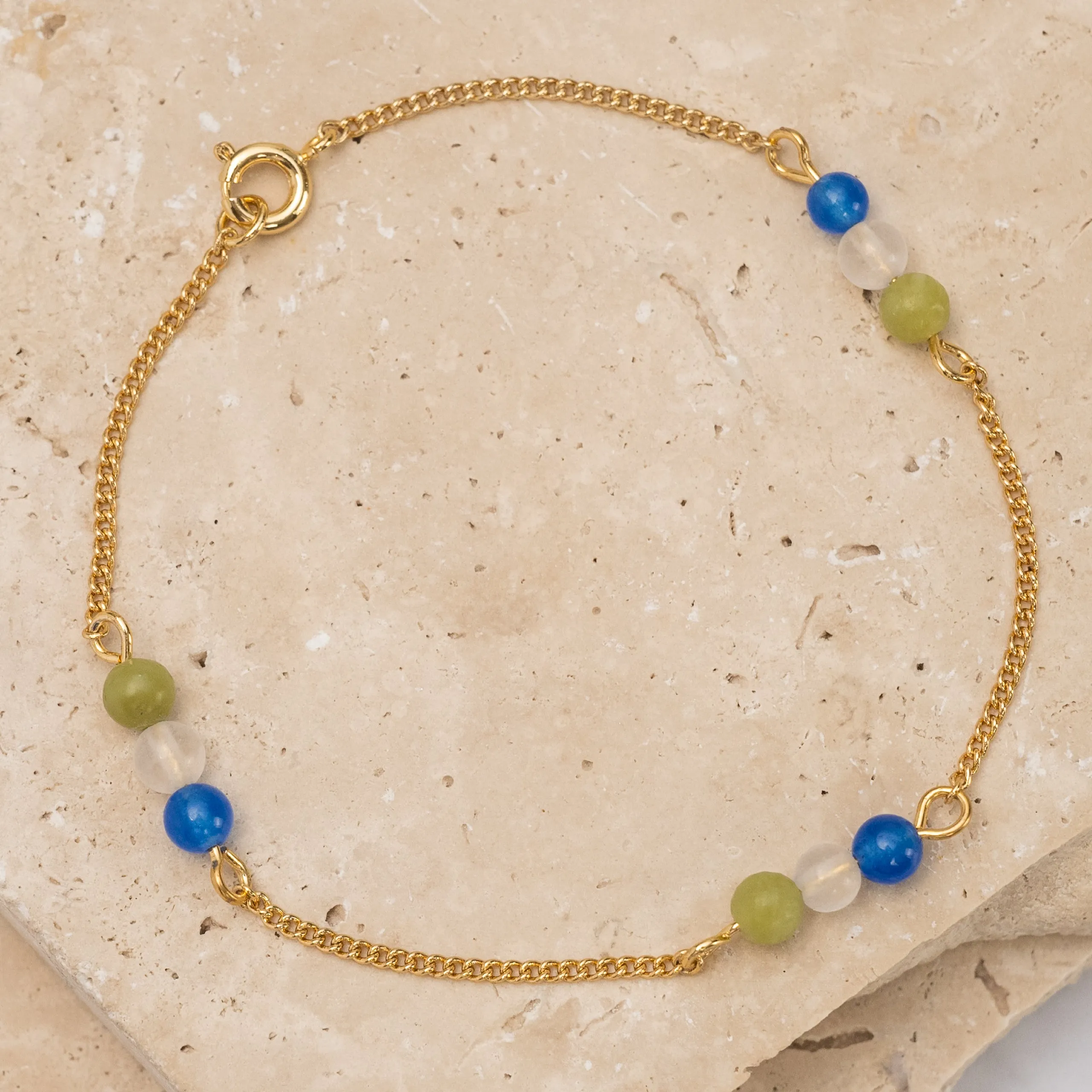 Tricolore' 14k gold plated three stone bracelet