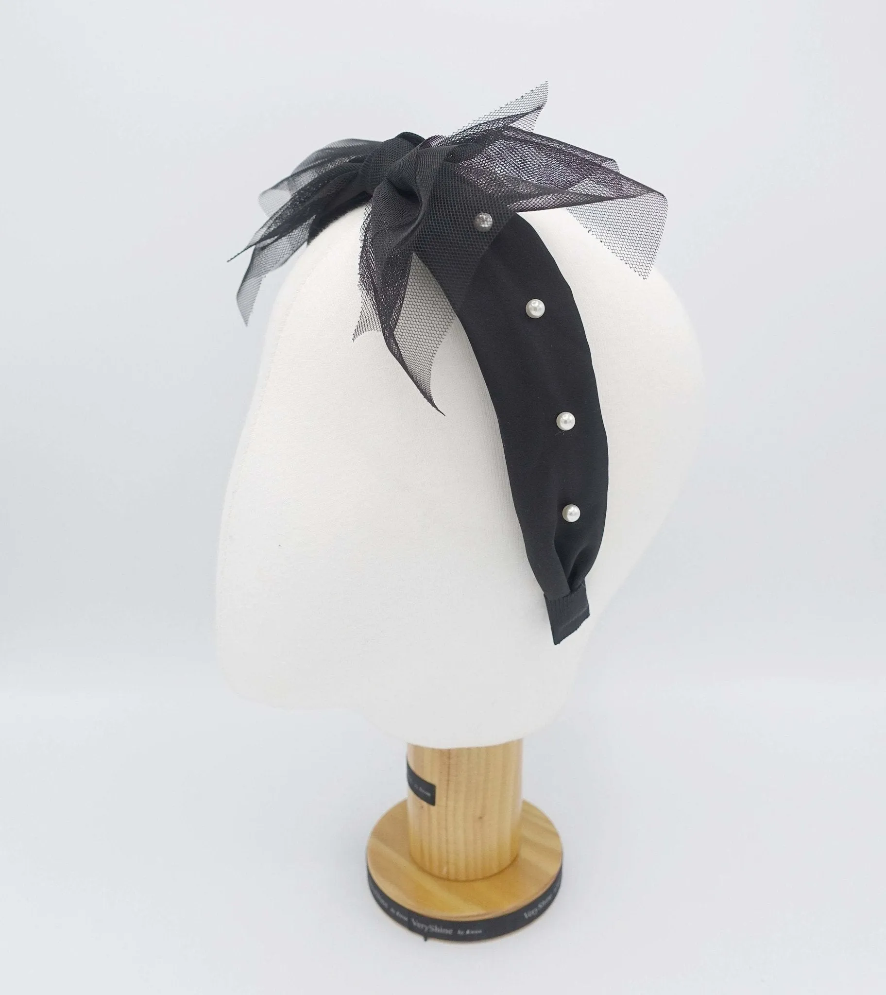 tulle bow bow pearl embellished velvet satin headband