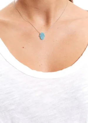 Turquoise Sterling Silver Necklace With Opal Hamsa