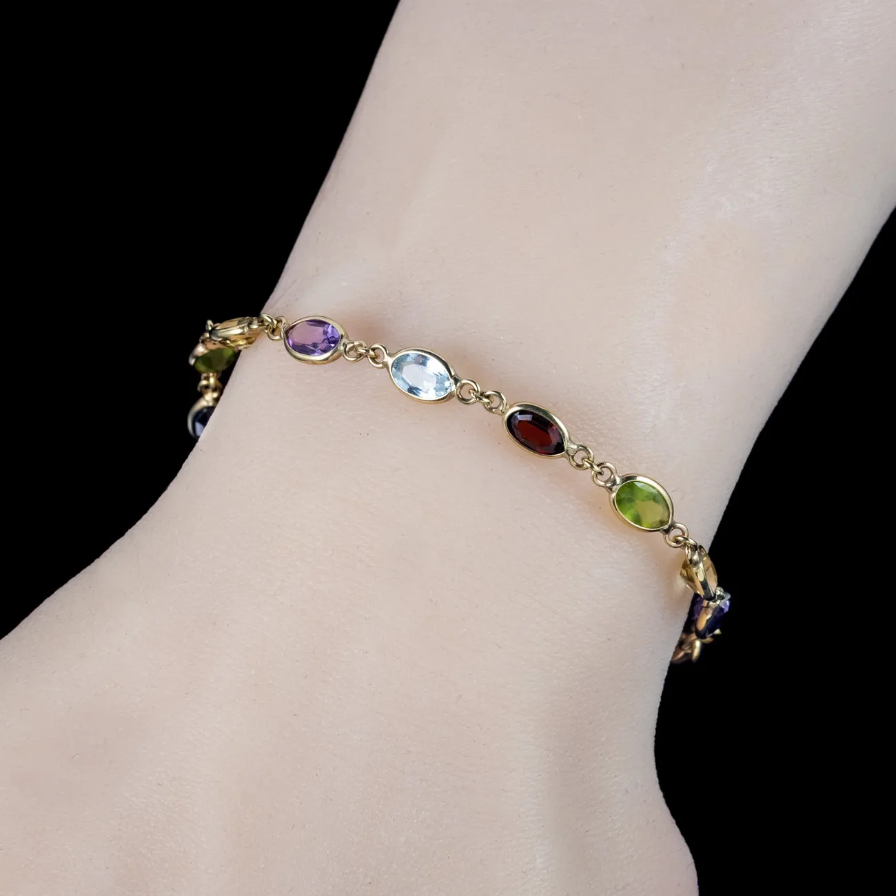 Victorian Style Harlequin Gemstone Bracelet 9ct Gold