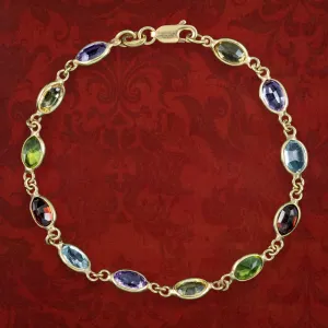 Victorian Style Harlequin Gemstone Bracelet 9ct Gold