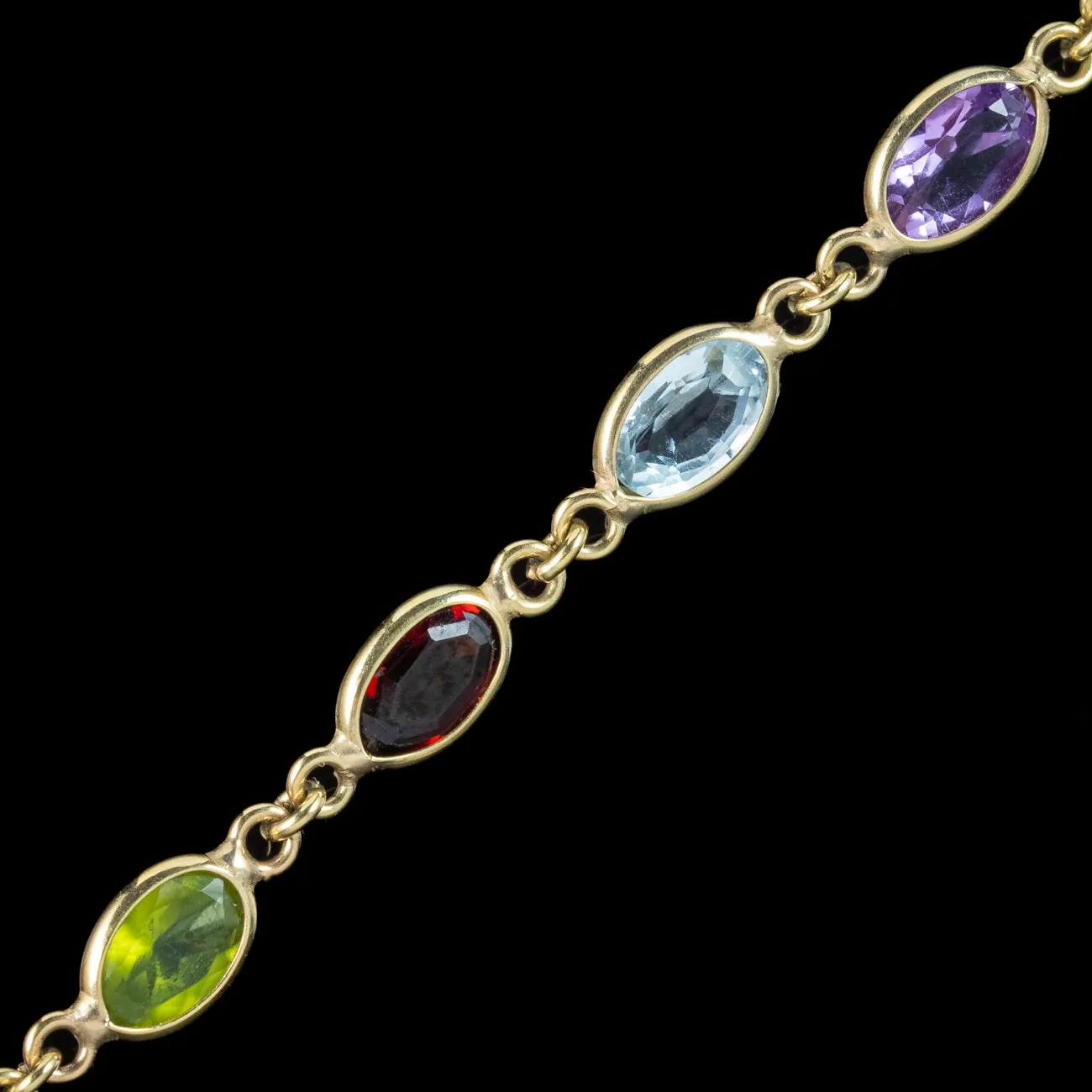 Victorian Style Harlequin Gemstone Bracelet 9ct Gold