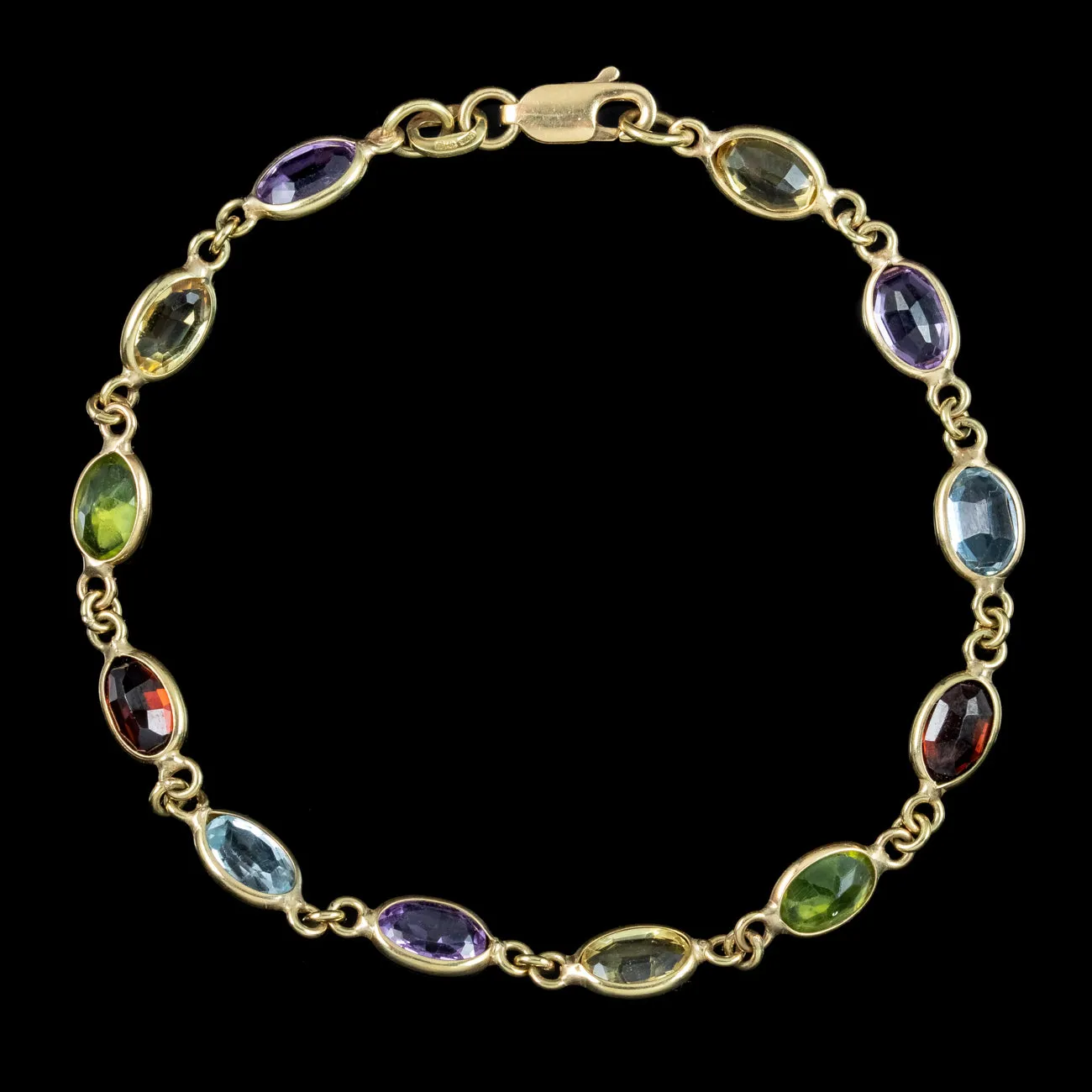 Victorian Style Harlequin Gemstone Bracelet 9ct Gold