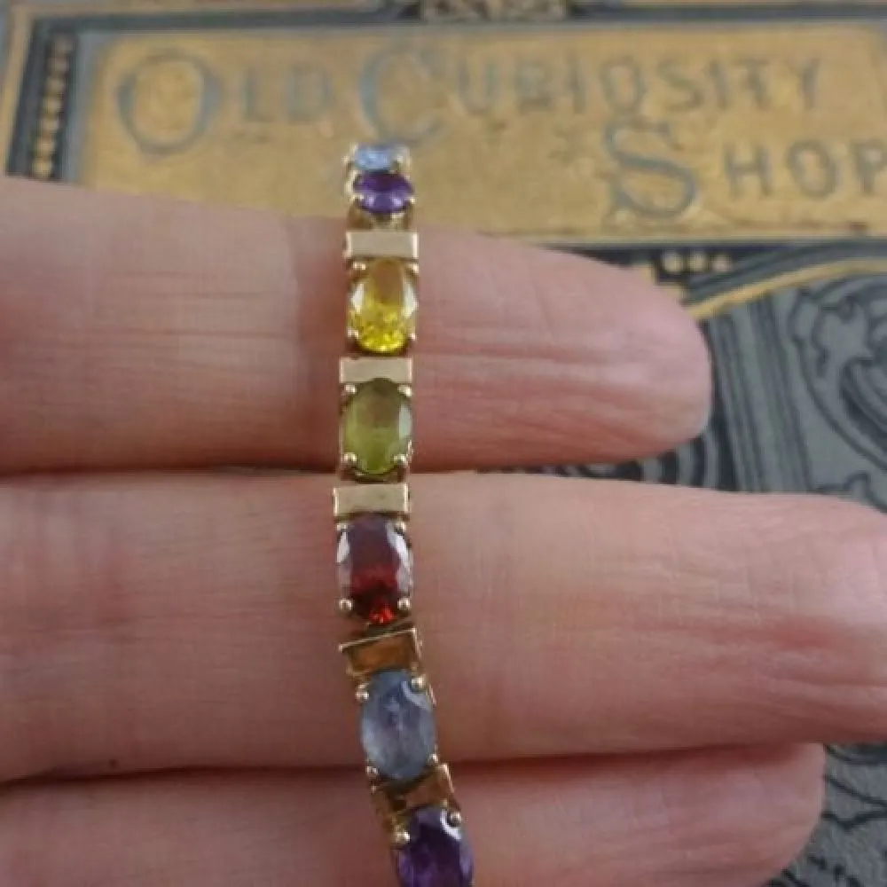 Vintage Gemstone Gold Bracelet Set With Garnets Aqua Amethyst Citrine And Peridot