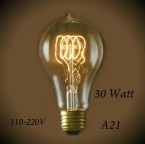 Vintage Quad Loop Filament A21 Bulb 30W - Amber