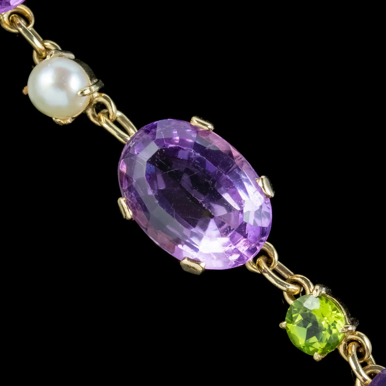 Vintage Scottish Suffragette Bracelet Amethyst Pearl Peridot 9ct Gold Dated 1967