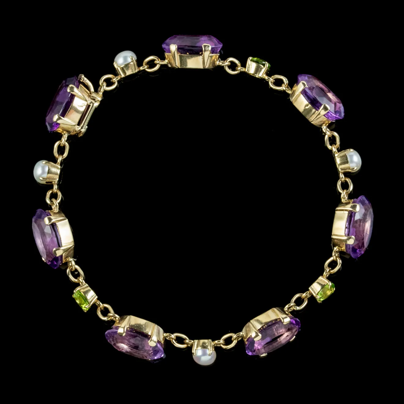 Vintage Scottish Suffragette Bracelet Amethyst Pearl Peridot 9ct Gold Dated 1967