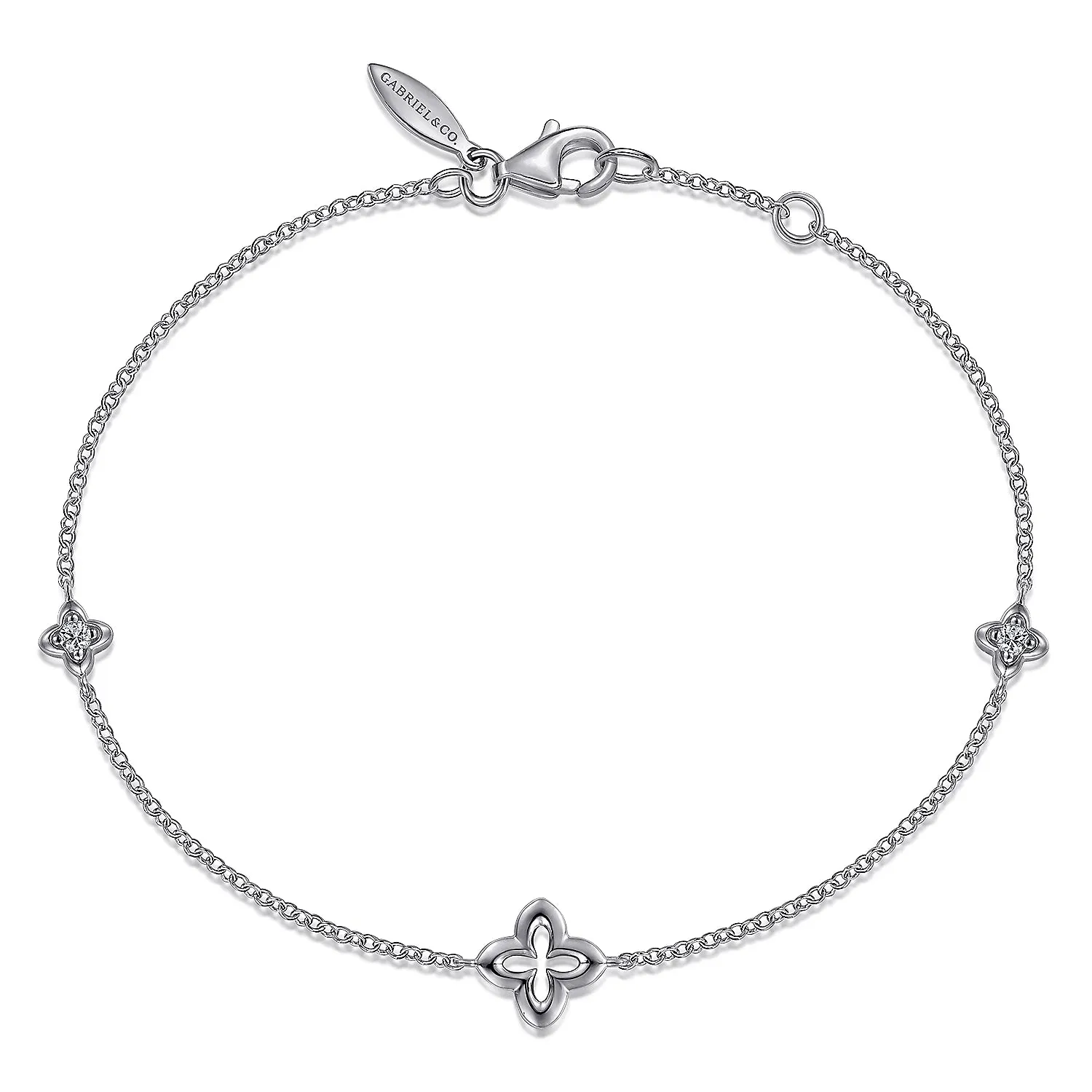 White Sapphire Clover Station Bracelet in Sterling Silver