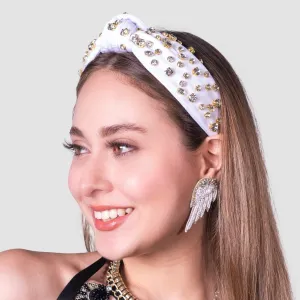 White Sarah Jeweled Knotted Headband