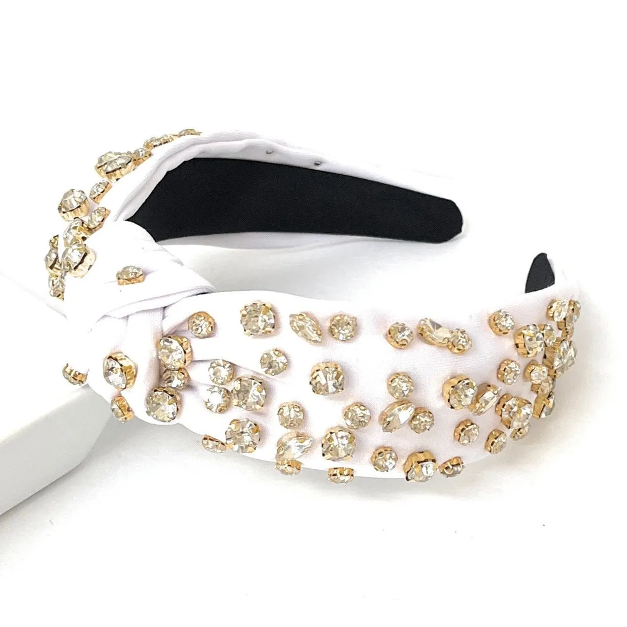 White Sarah Jeweled Knotted Headband