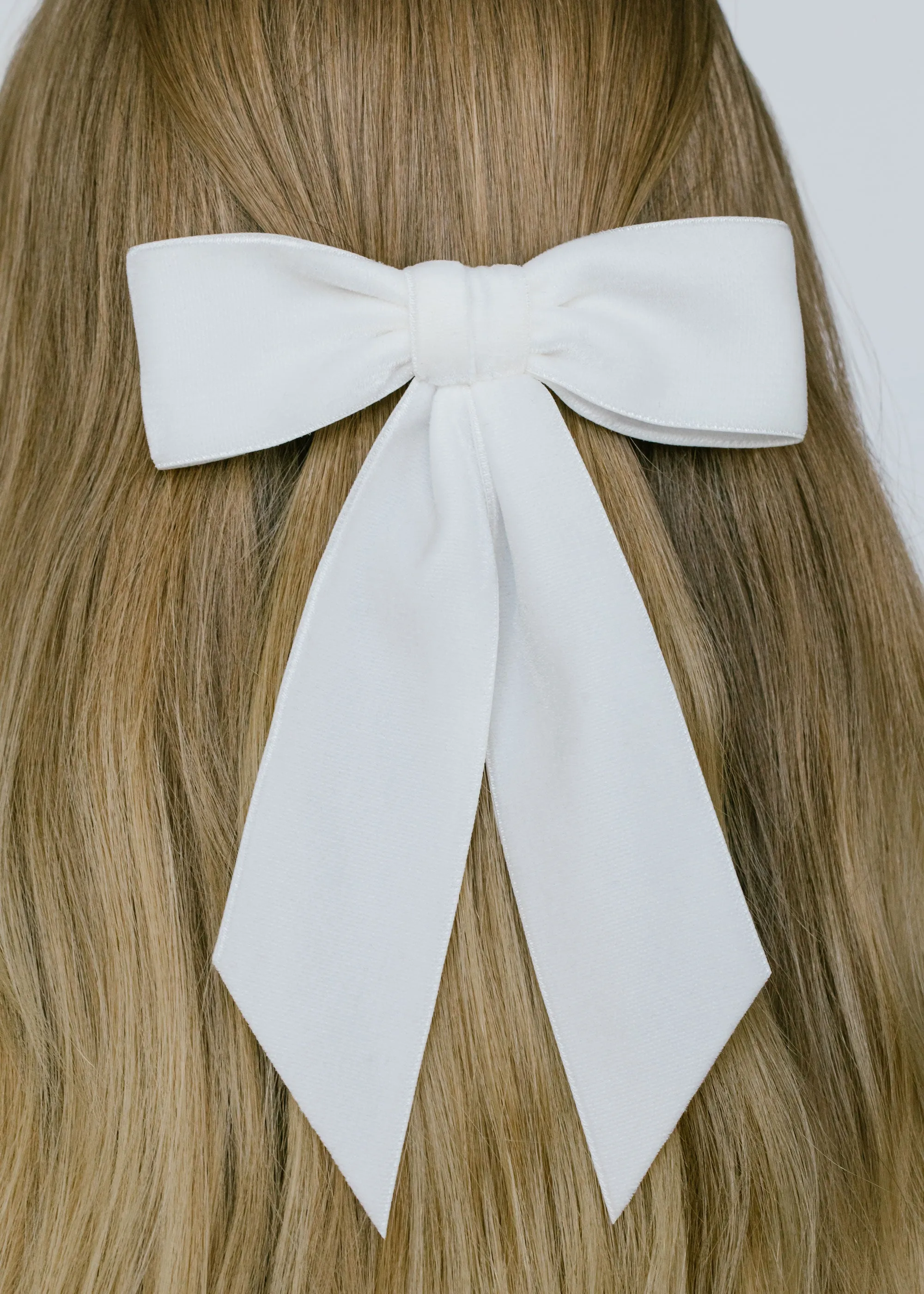 Wide Velvet Bow Barrette -- Cream