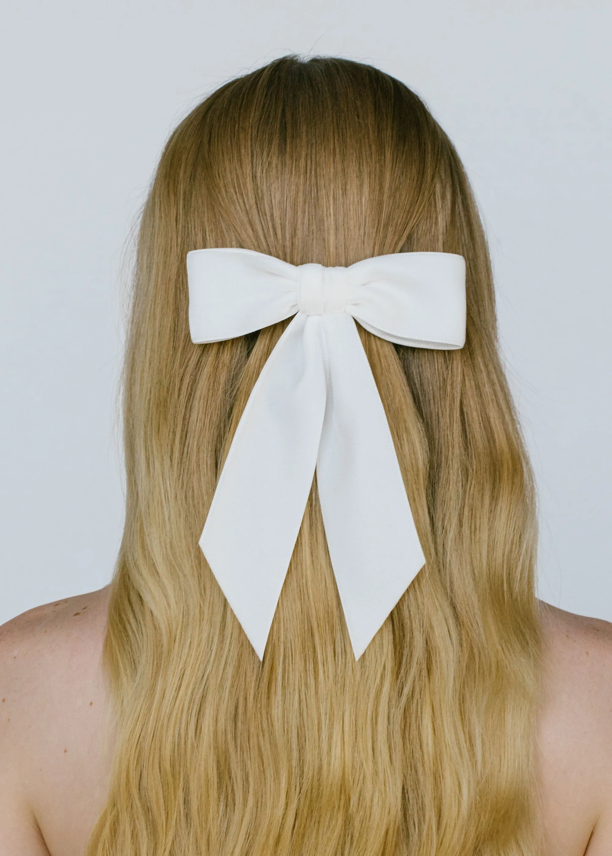 Wide Velvet Bow Barrette -- Cream