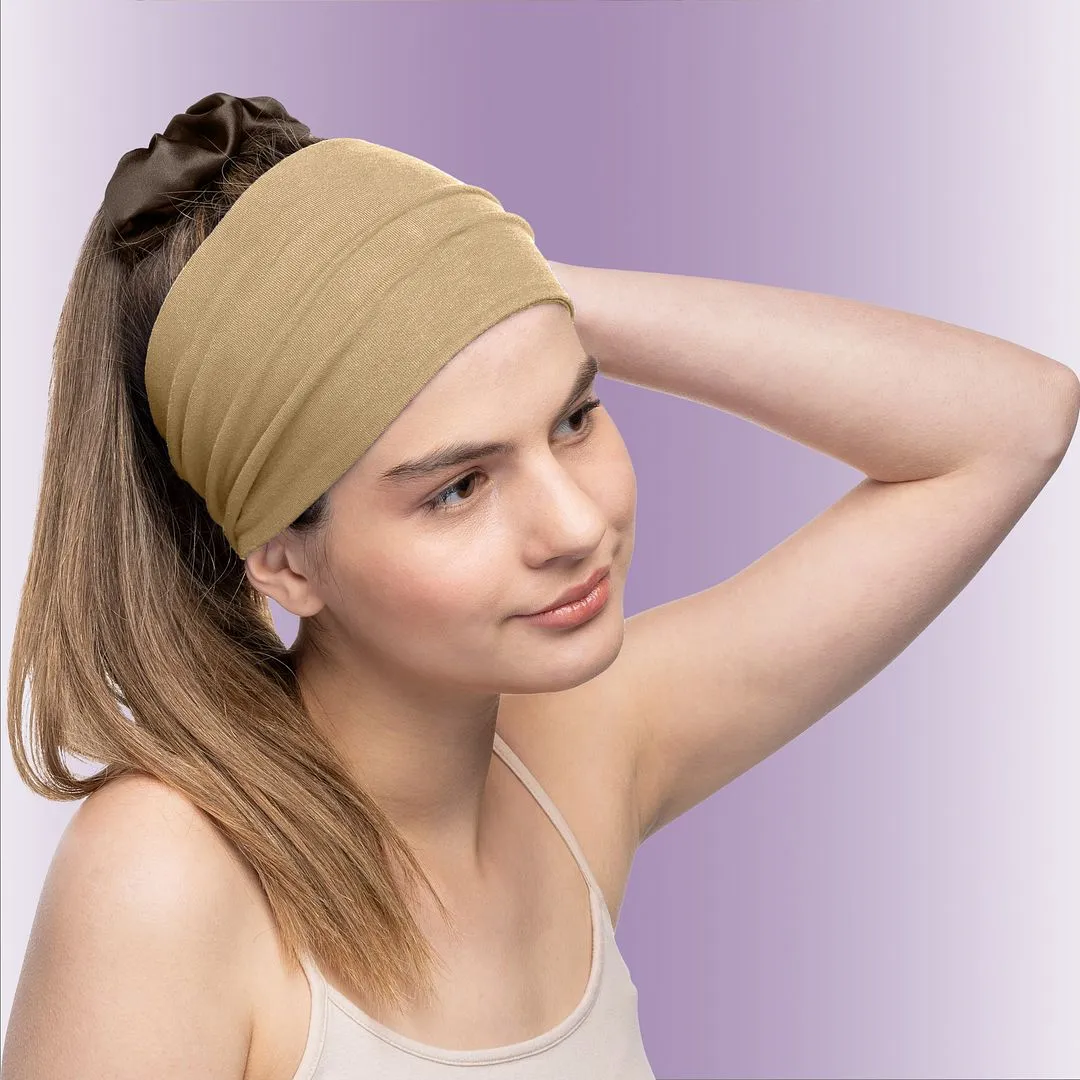 Women's Headbands Cotton Jersey 5" Wide Yoga Fitness Fashion Made in the USA Beige