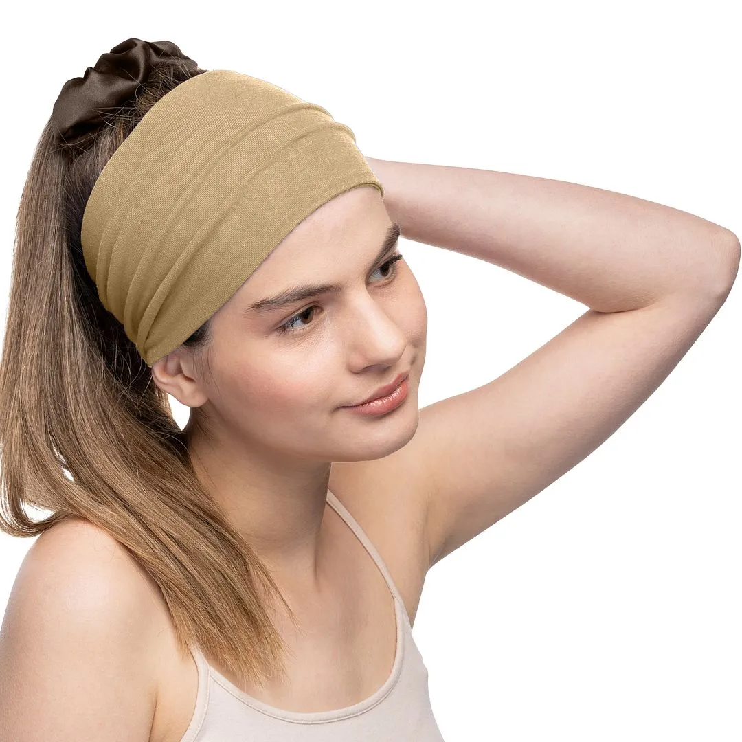 Women's Headbands Cotton Jersey 5" Wide Yoga Fitness Fashion Made in the USA Beige