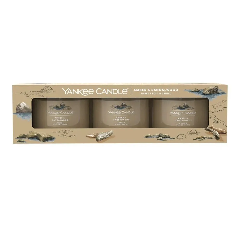 Yankee Candle 37g Amber & Sandalwood Signature Votive Candle (Pack of 3)