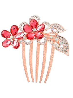 Yellow Chimes Comb Pin for Women Hair Accessories for Women Floral Comb Clips for Hair for Women Red Crystal Hair Pin Bridal Hair Accessories for Wedding Side Pin/Comb Pin/Jooda Pin Accessories