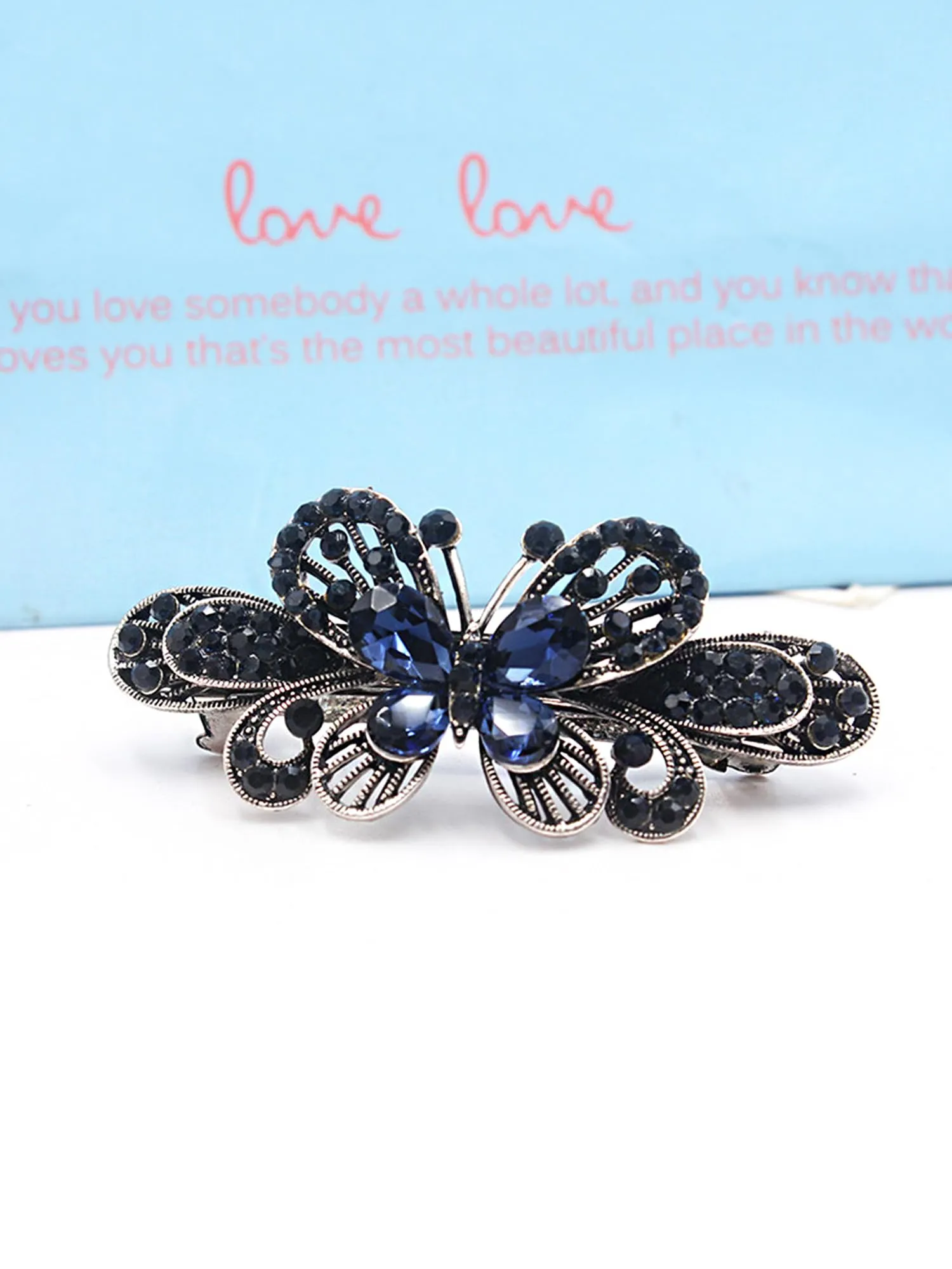 Yellow Chimes Hair Clips for Women Girls Barrette Hair Clips for Women Hair Accessories for Women Butterfly Clips for Women Blue Crystal French Barrette Hair Clips for Women and Girls Gifts For Women