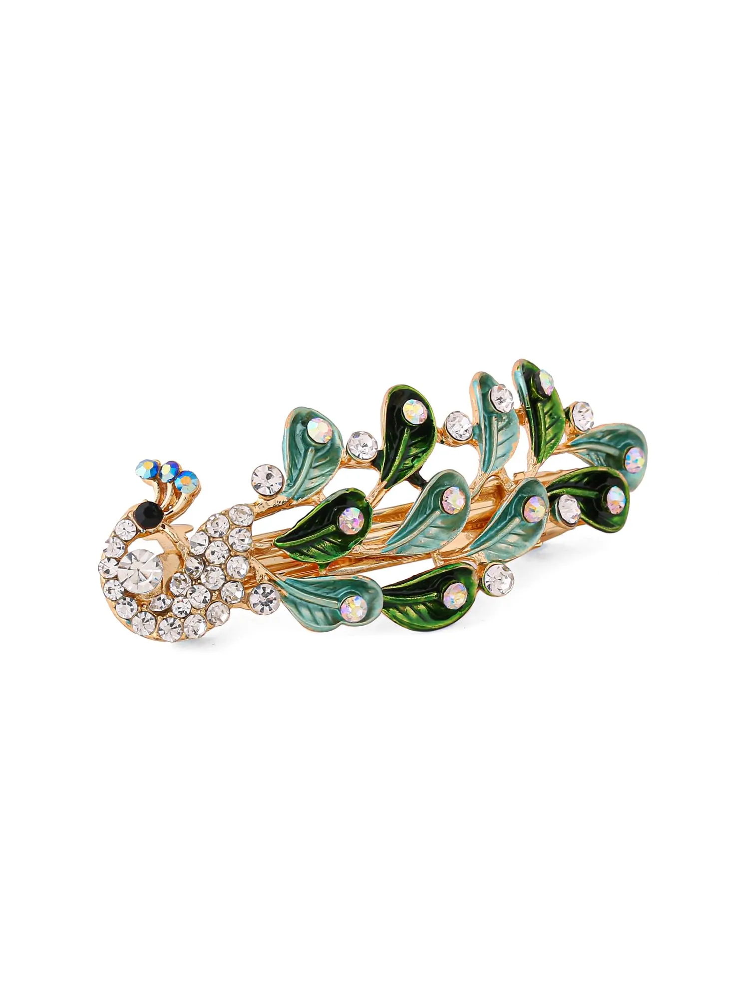 Yellow Chimes Hair Clips for Women Girls Barrette Hair Clips for Women Hair Accessories for Women Peacock Clips for Women Green Crystal French Barrette Hair Clips for Women and Girls Gifts For Women