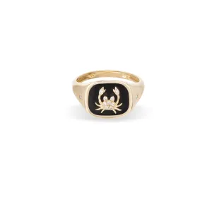 Zodiac Ceramic   Diamond Cancer Signet Ring