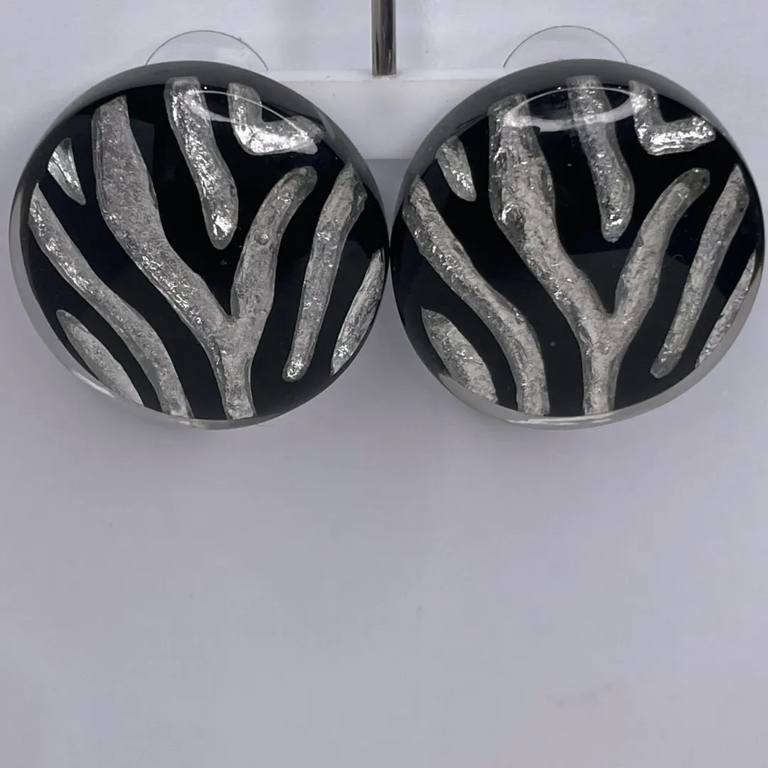 Zsiska Zebra Later Silver Black Zebra Print Resin Earrings